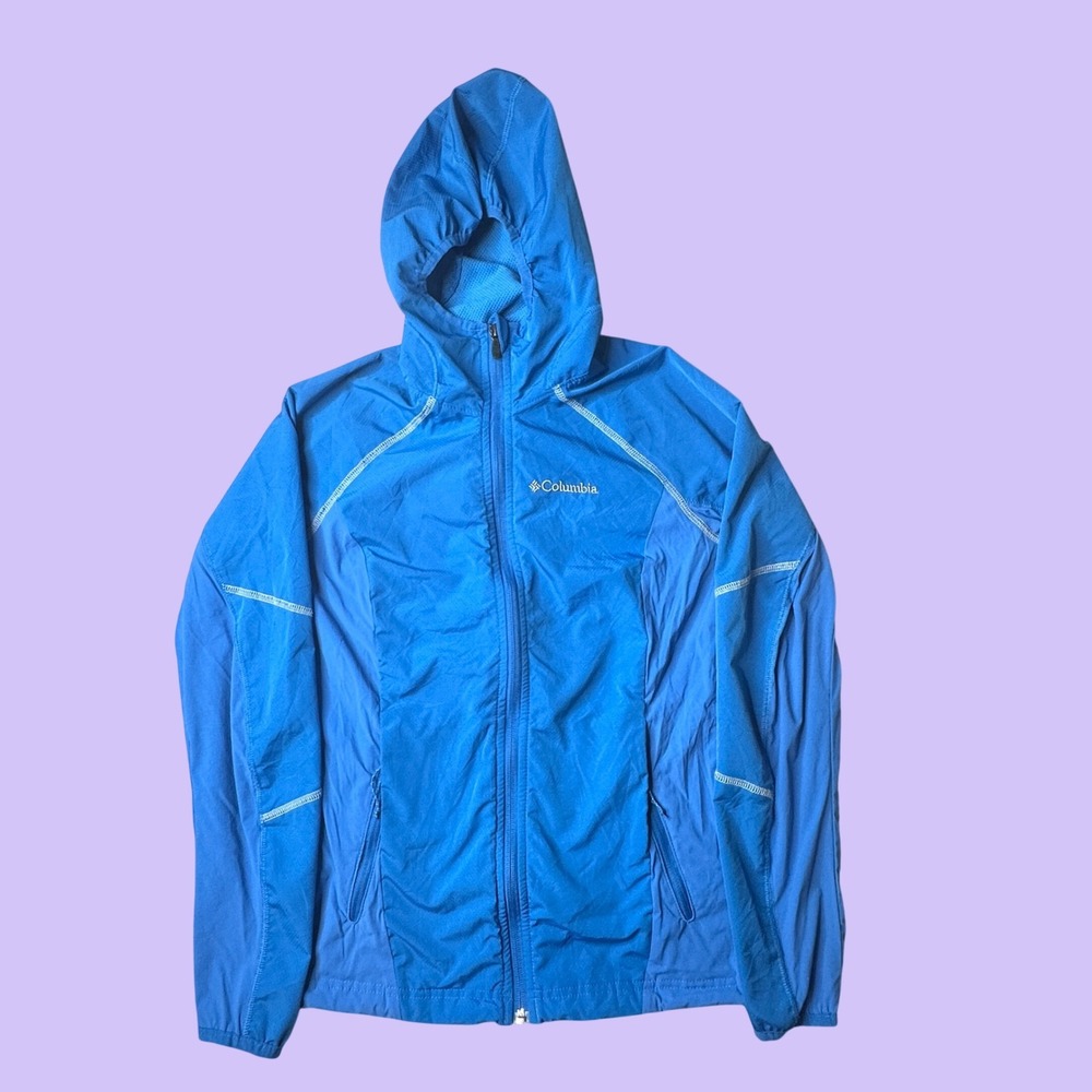 Columbia Windbreaker Womens XS Blue Full Zip Hooded Jacket Lightweight Outdoor